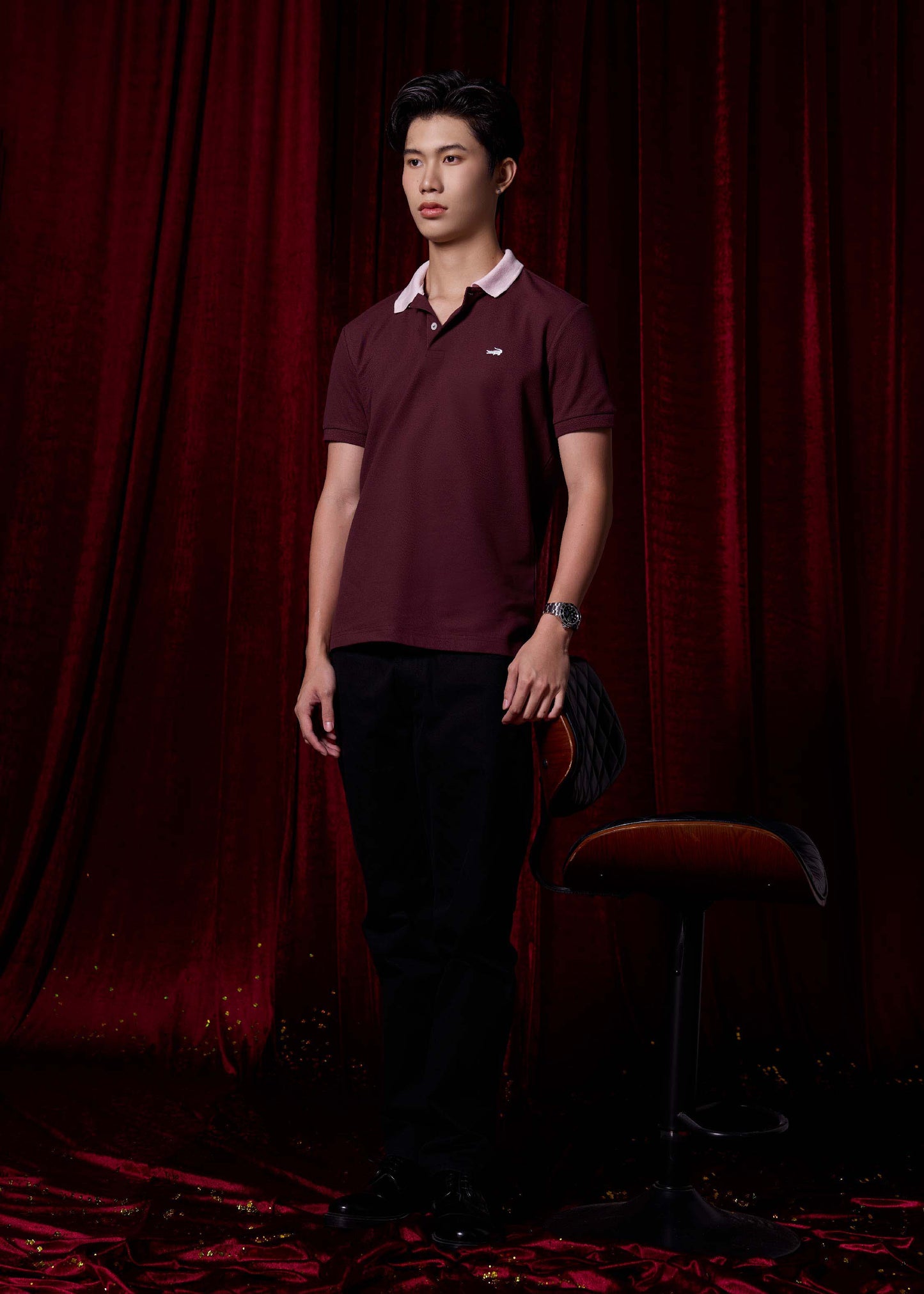 WINSOR WIND PURPLE CUSTOM FIT POLO SHIRT WITH PINK COLLAR