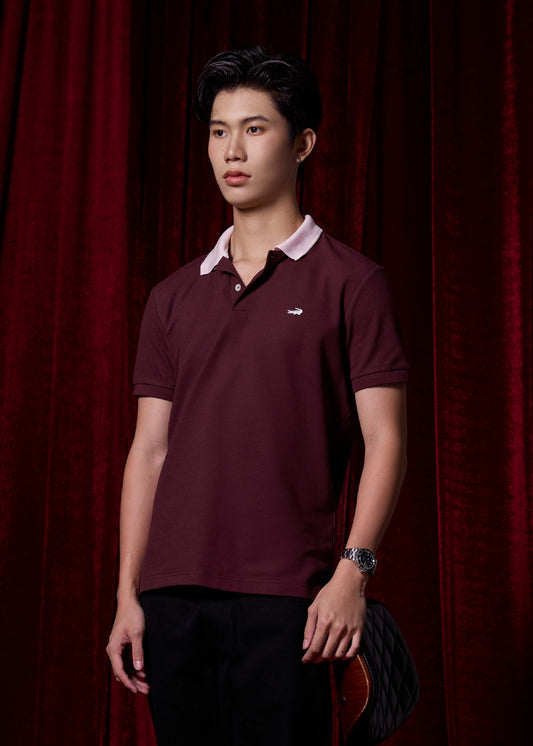 WINSOR WIND PURPLE CUSTOM FIT POLO SHIRT WITH PINK COLLAR