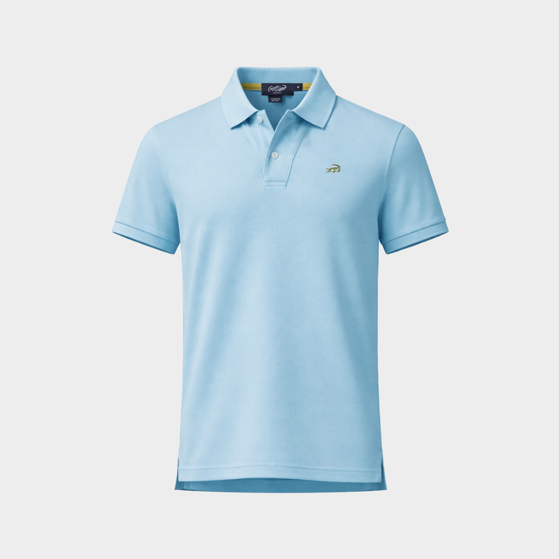 เสื้อโปโลทรงคัสตอมฟิตสีสตาร์ไลท์บลูพร้อมดีเทลสาบ