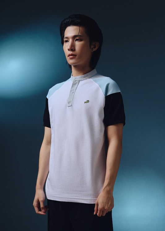 BOMBER COLLAR  COLOUR BLOCK CUSTOM FIT POLO SHIRT