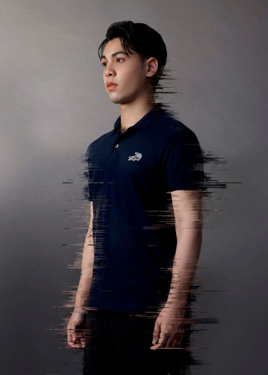 NAVY CUSTOM FIT POLO SHIRT WITH EMBROIDERY