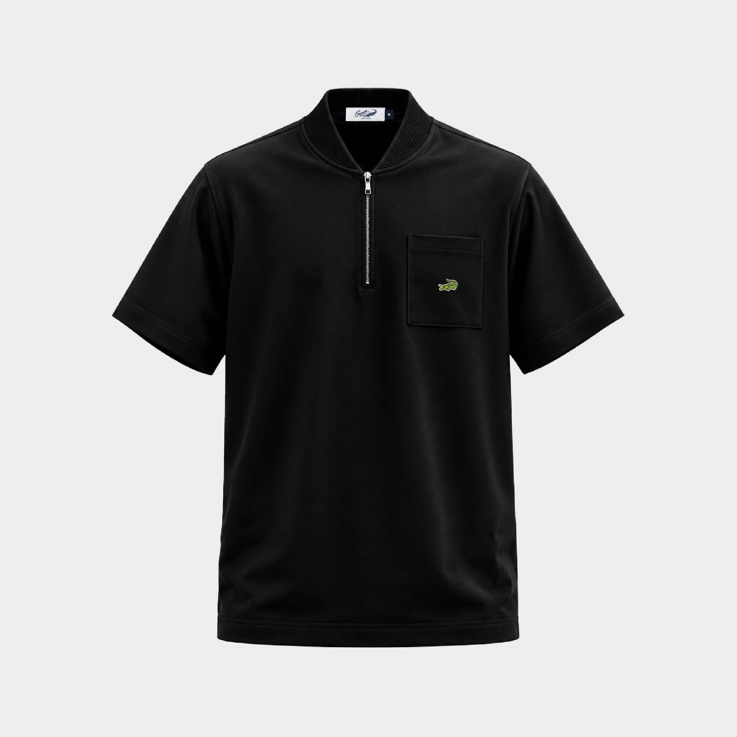 BLACK BOMBER COLLAR CUSTOM FIT POLO SHIRT WITH ZIP PLACKET