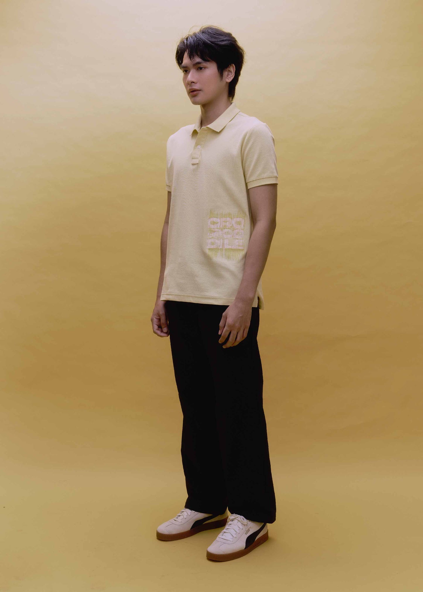 SUNLIGHT YELLOW CUSTOM FIT POLO SHIRT WITH EMBROIDERY