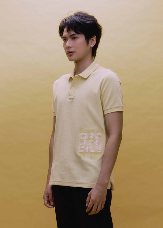 เสื้อโปโลสีเหลืองซันไลท์ทรงคัสตอมฟิตพร้อมลายปัก