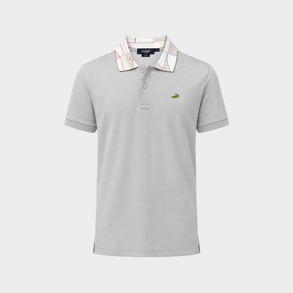 GRAY CUSTOM FIT POLO SHIRT  WITH FABRIC PRINT COLLAR