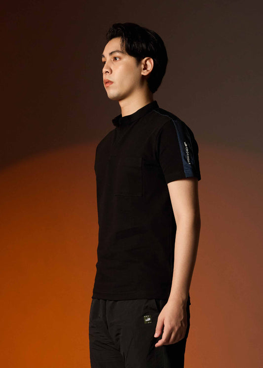 BLACK BOMBER COLLAR CUSTOM FIT POLO SHIRT