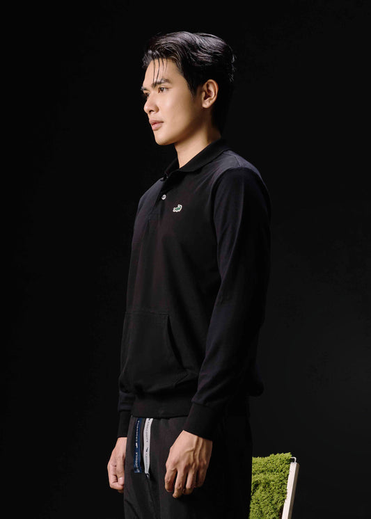 BLACK CUSTOM FIT LONG SLEEVE POLO SHIRT