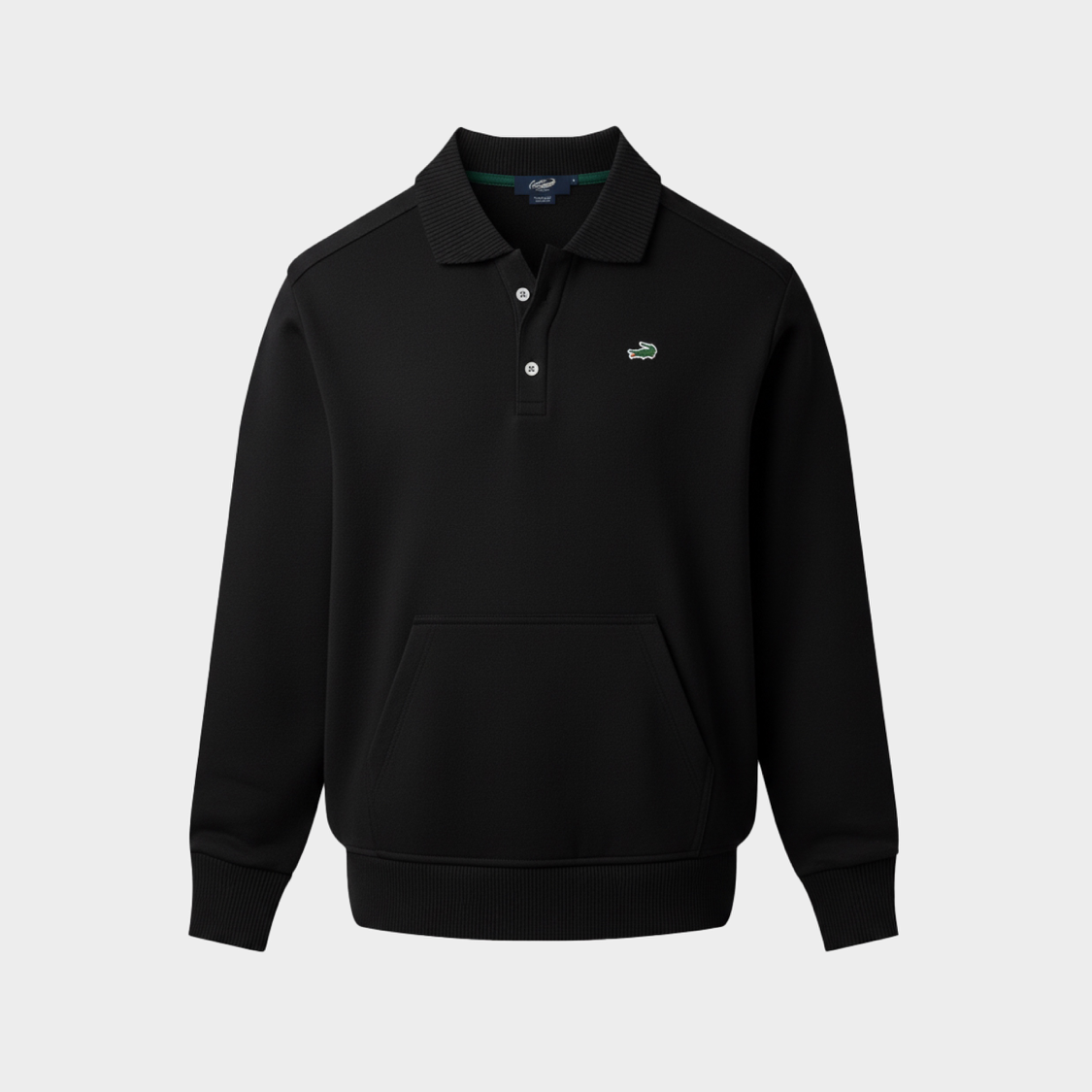 เสื้อโปโลแขนยาวทรงคัสตอมฟิตสีดำ