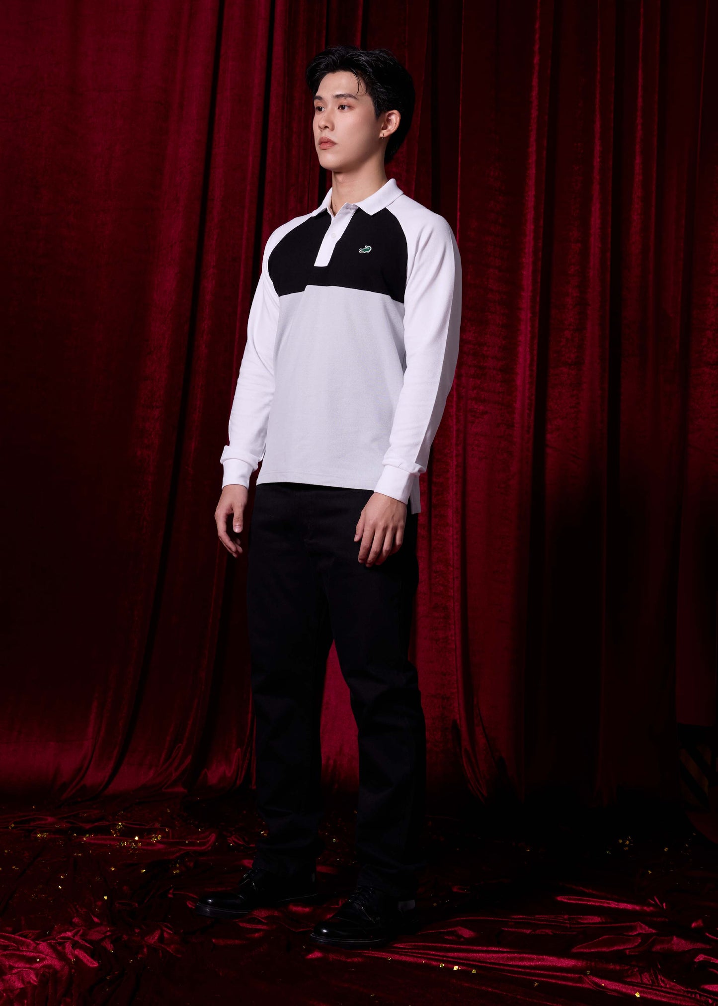 COLOUR BLOCK CUSTOM FIT LONG SLEEVE POLO SHIRT