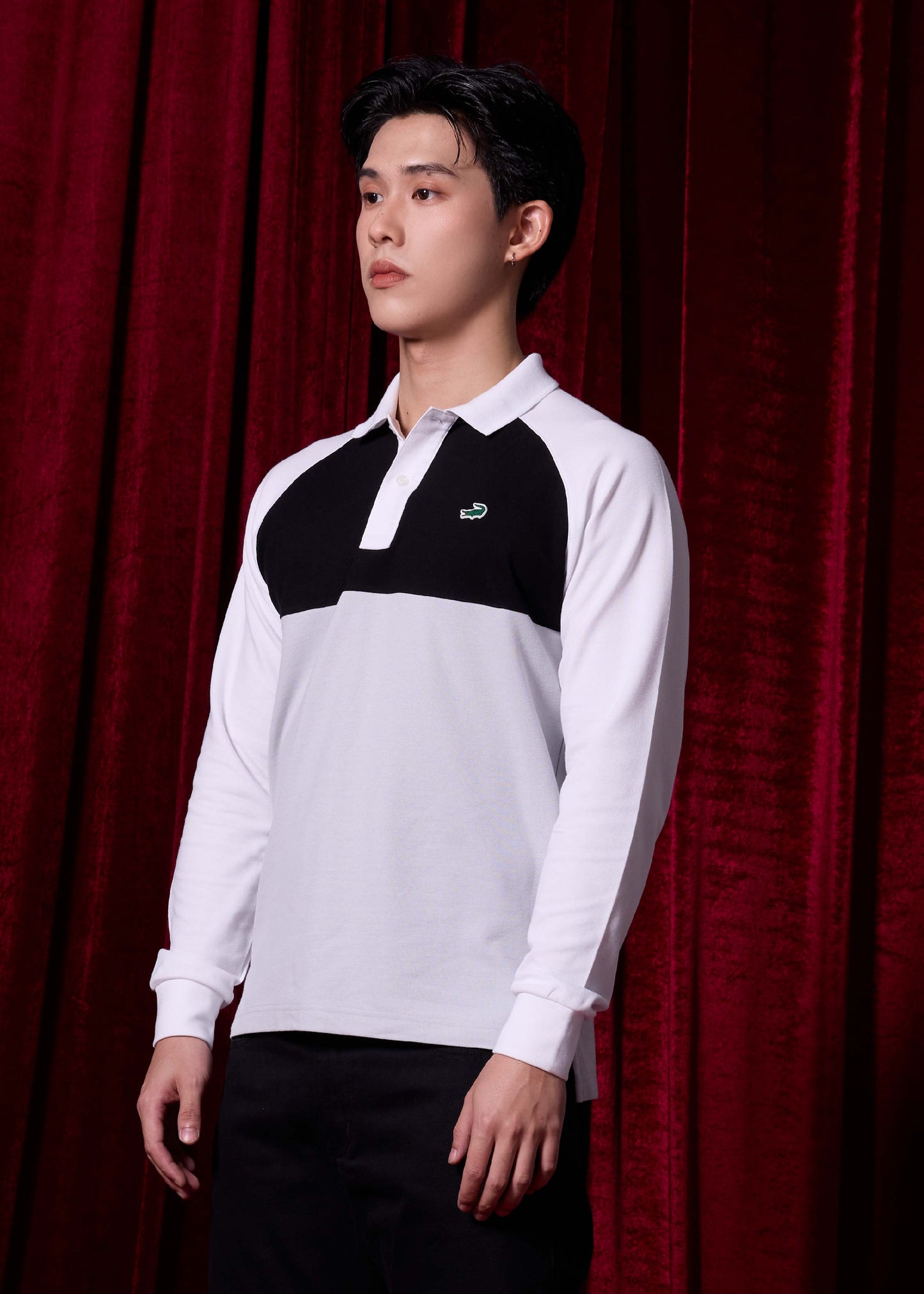COLOUR BLOCK CUSTOM FIT LONG SLEEVE POLO SHIRT