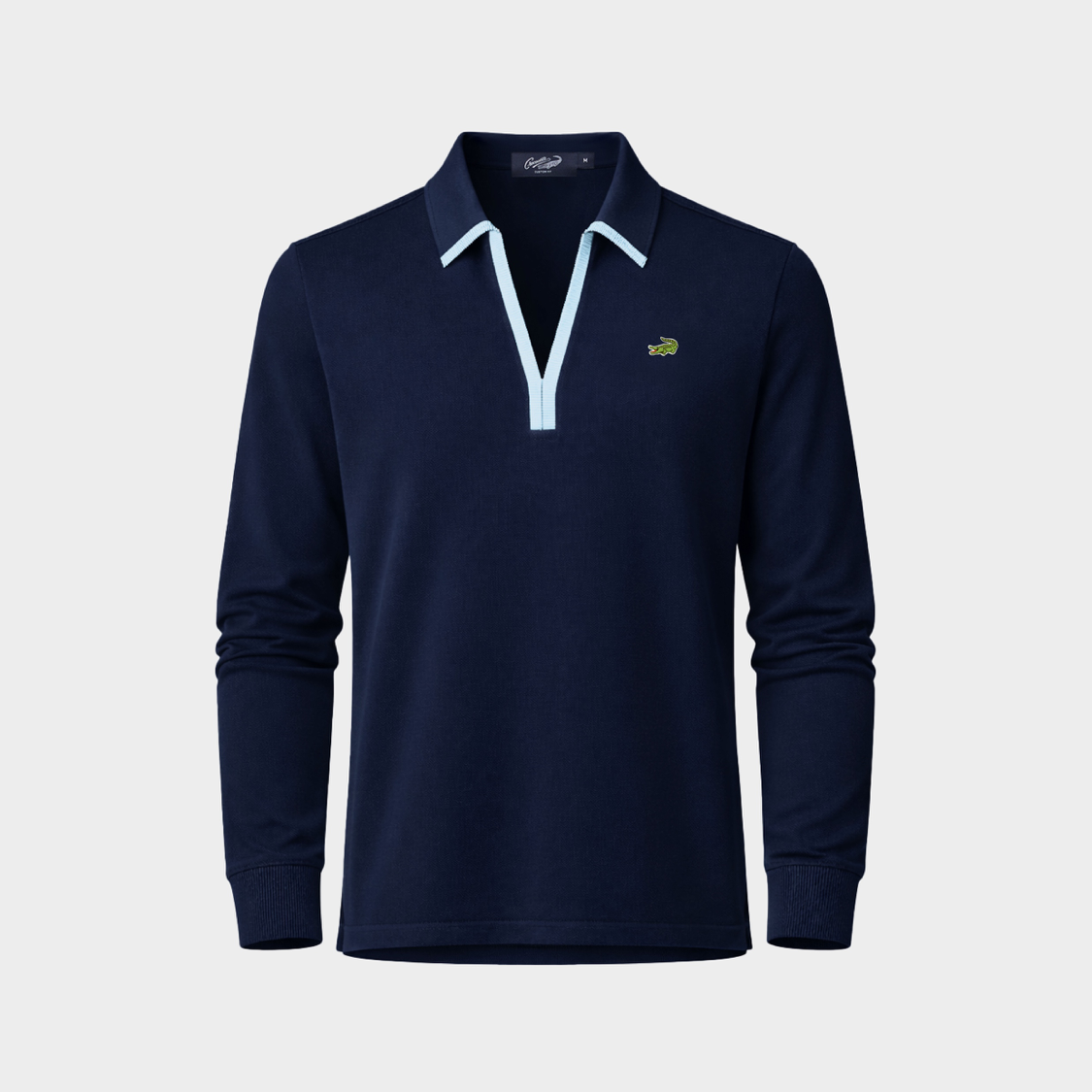 เสื้อโปโลแขนยาวทรงคัสตอมฟิตสีกรม