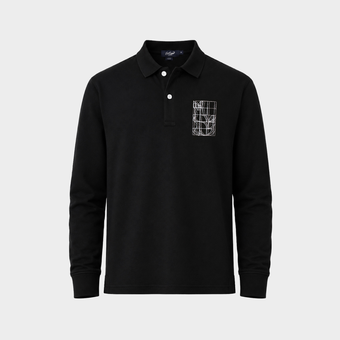 BLACK CUSTOM FIT LONG SLEEVE POLO SHIRT  WITH EMBROIDERY