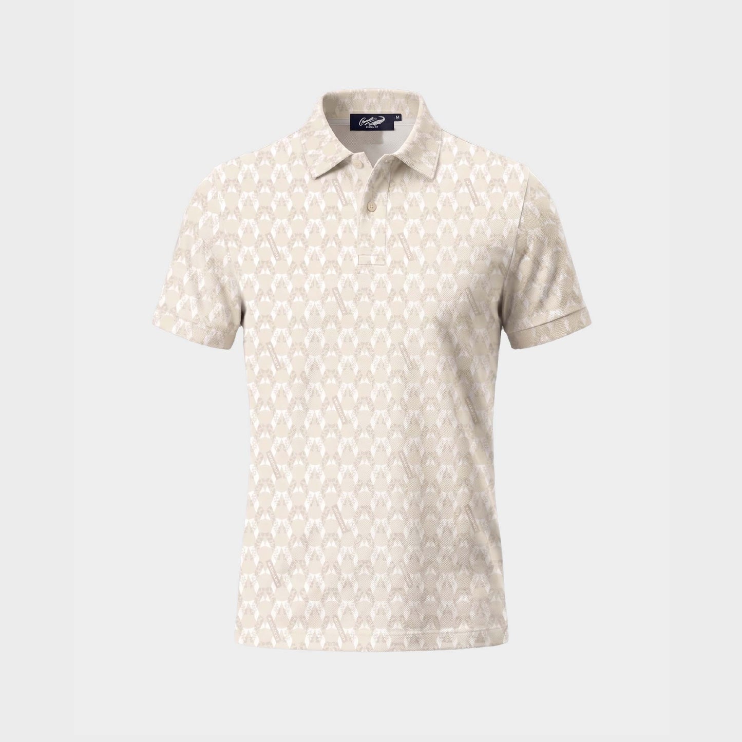 เสื้อโปโลทรงคัสตอมฟิตสีครีมพิมพ์ลายทั้งตัว