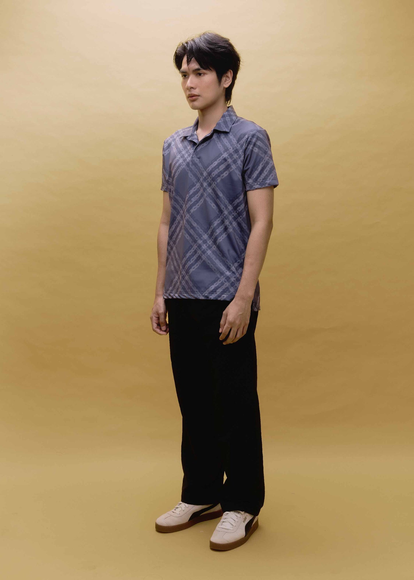 GRAY CUSTOM FIT POLO SHIRT WITH ALL-OVER PRINT