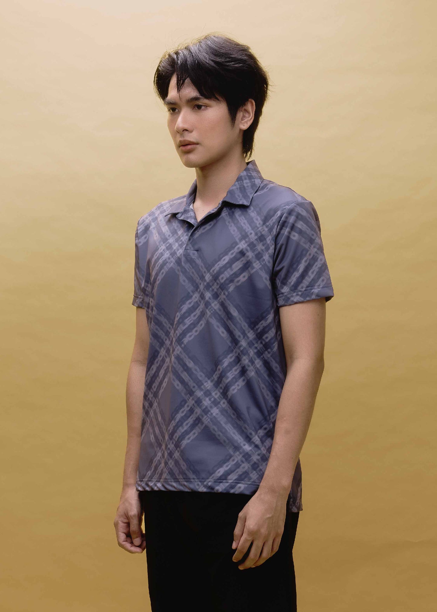 GRAY CUSTOM FIT POLO SHIRT WITH ALL-OVER PRINT