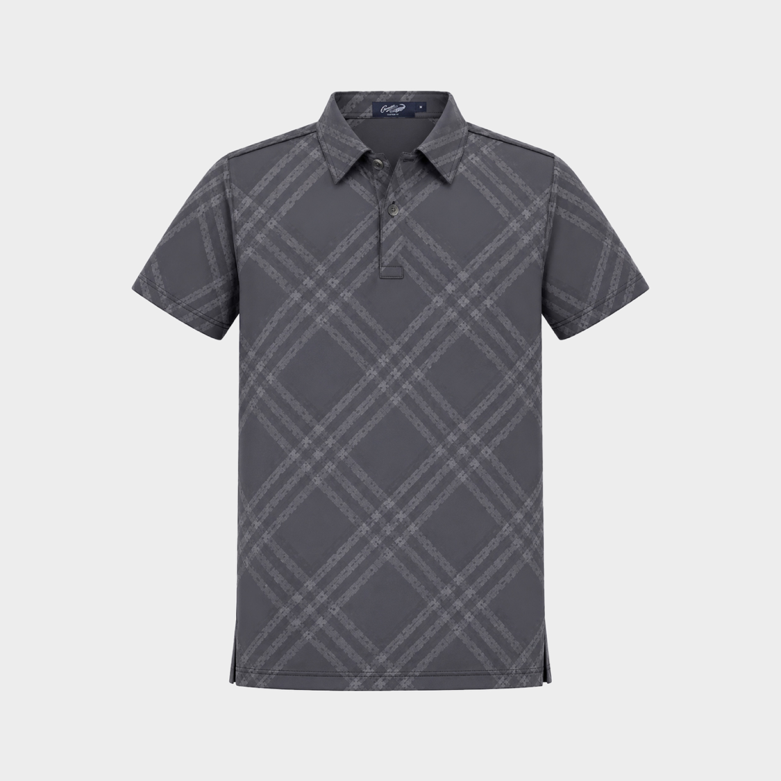GRAY CUSTOM FIT POLO SHIRT WITH ALL-OVER PRINT