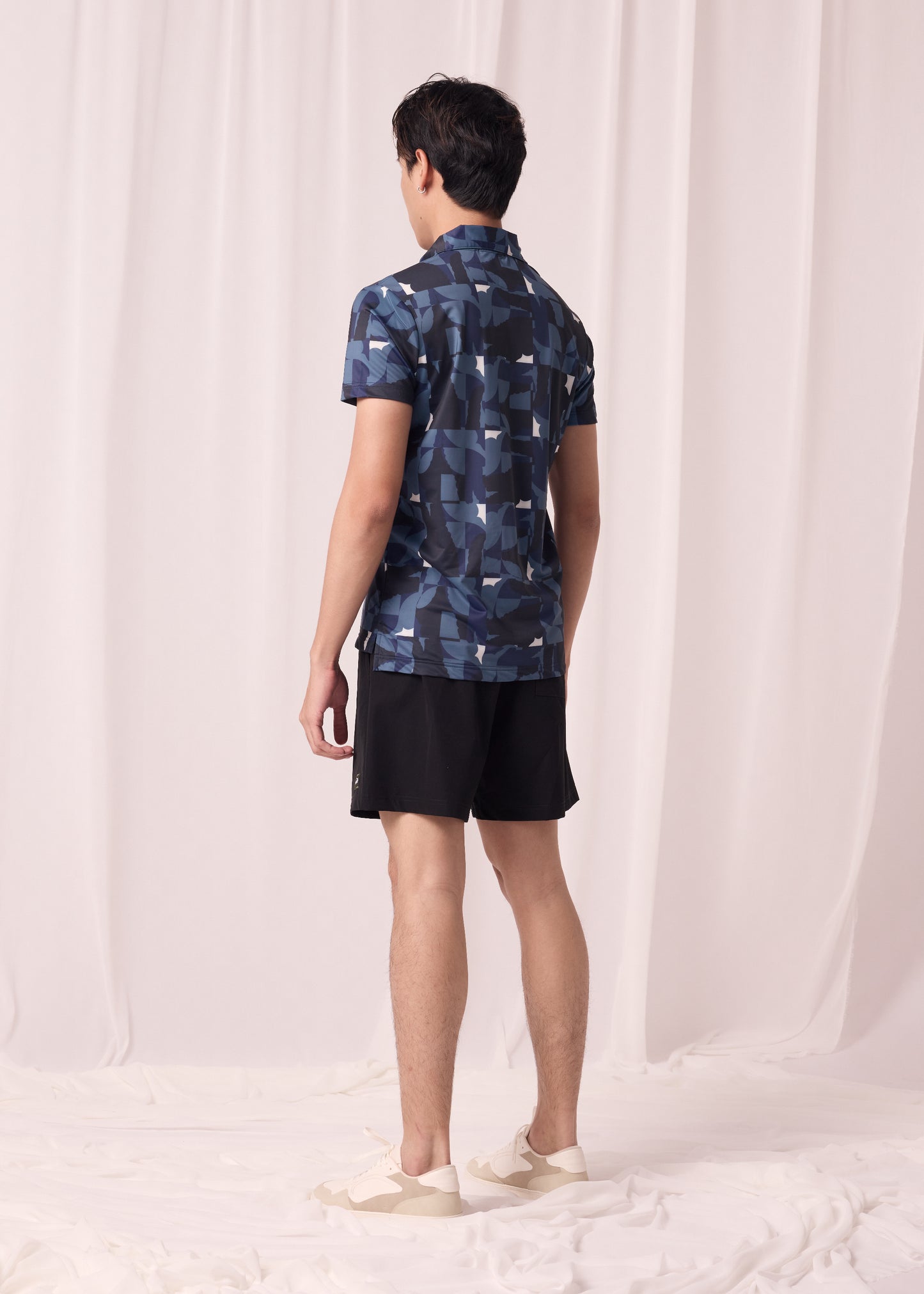 NAVY CUSTOM FIT POLO SHIRT WITH ALL-OVER PRINT