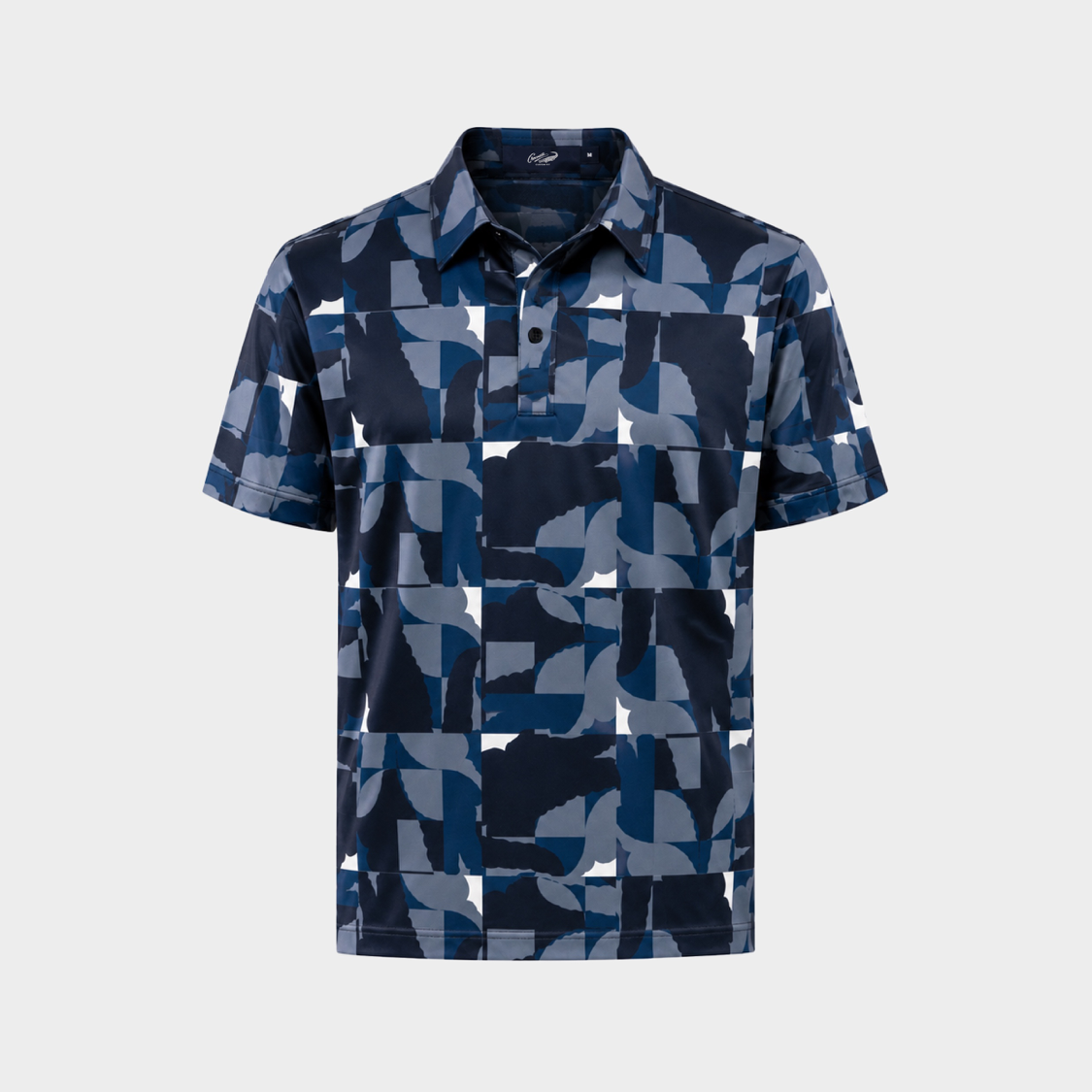 NAVY CUSTOM FIT POLO SHIRT WITH ALL-OVER PRINT