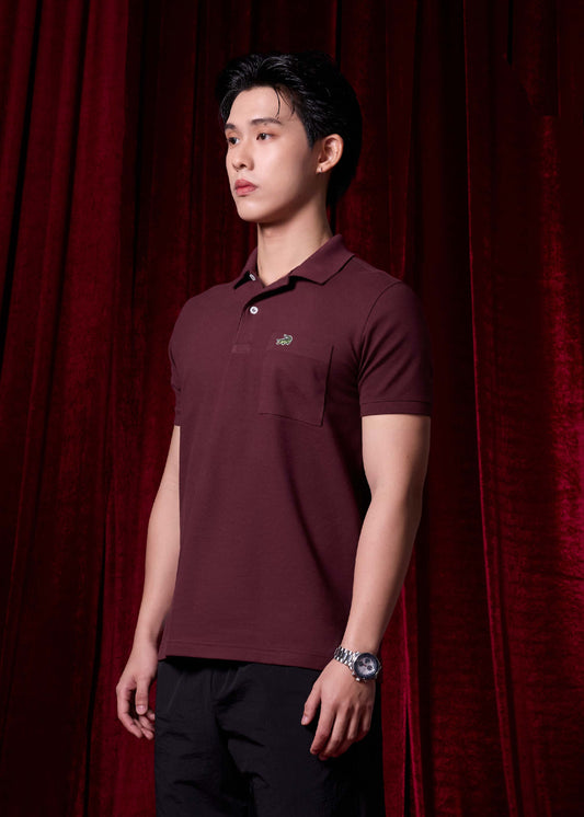 เสื้อโปโลสีม่วงวินเซอร์ไวน์ทรงเรกูล่าร์ฟิตพร้อมกระเป๋า