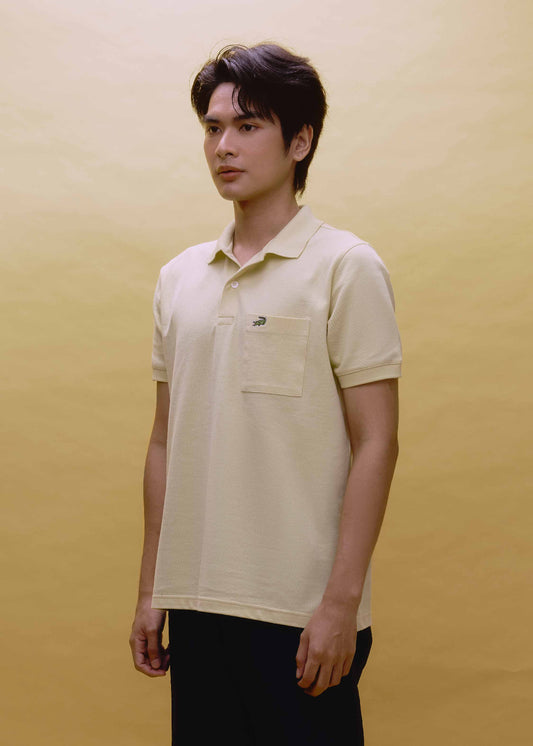 เสื้อโปโลสีเหลืองซันไลท์ทรงเรกูล่าร์ฟิตพ​​ร้อมกระเป๋า