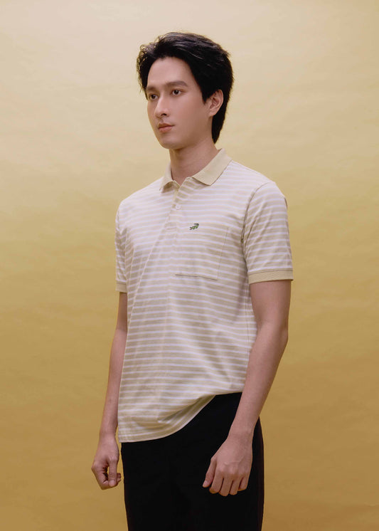 เสื้อโปโลสีเหลืองซันไลท์ลายริ้วทรงเรกูล่าร์ฟิต