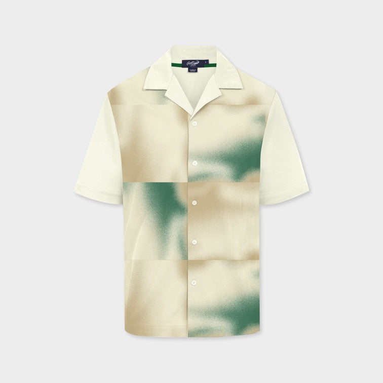 UNBLEACHED COTTON CUSTOM FIT CUBAN COLLAR SHIRT WITH FABRIC PRINT