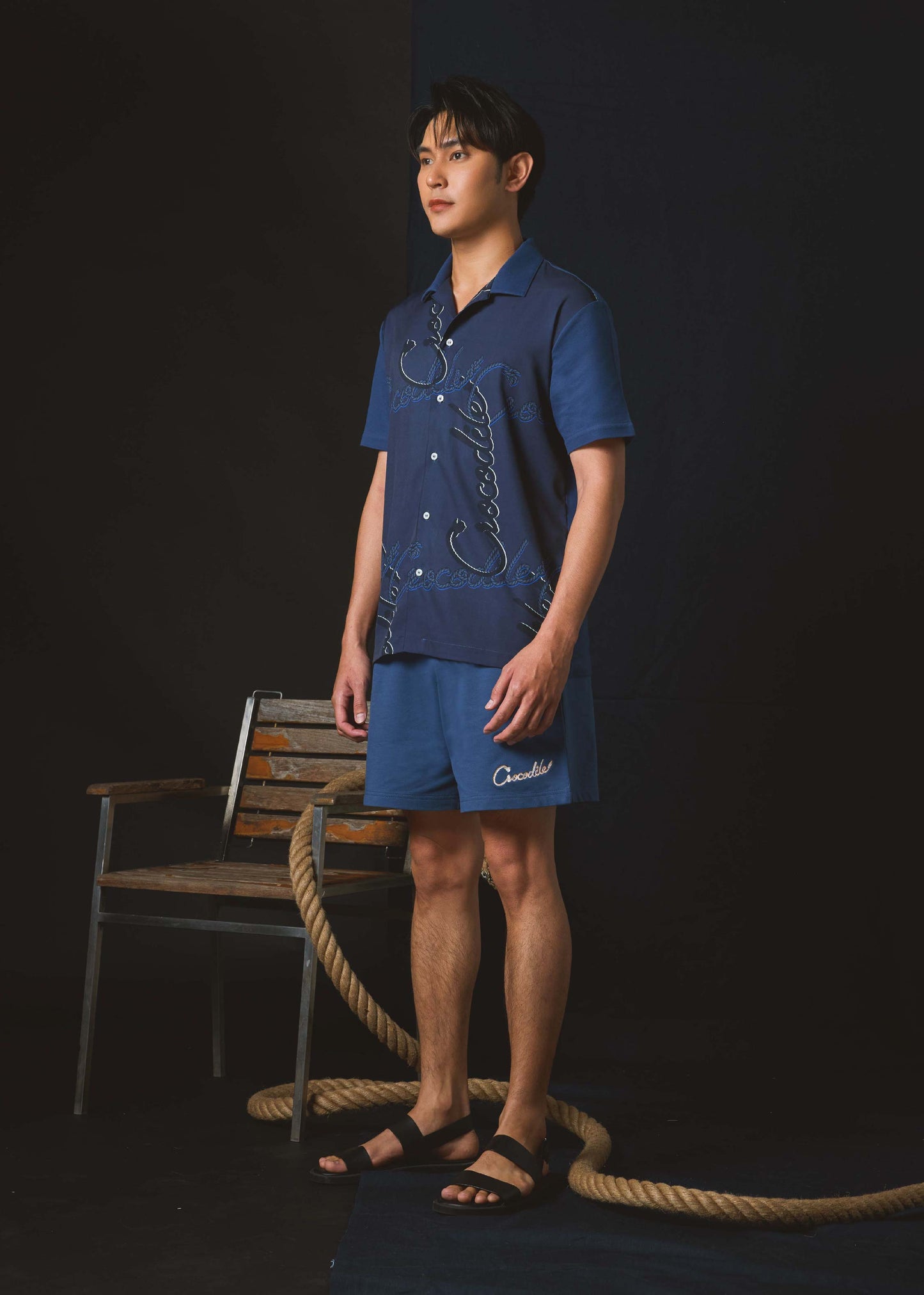 FABRIC PRINT NAVAL ACADEMY BLUE CUSTOM FIT CUBAN COLLAR SHIRT