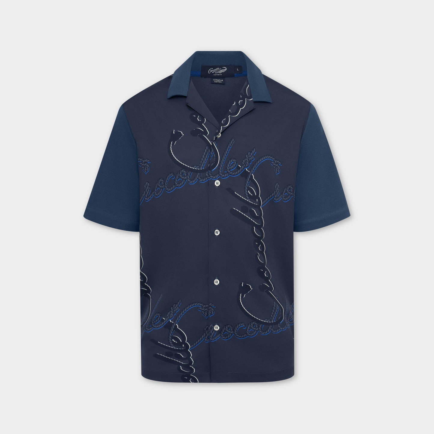 FABRIC PRINT NAVAL ACADEMY BLUE CUSTOM FIT CUBAN COLLAR SHIRT