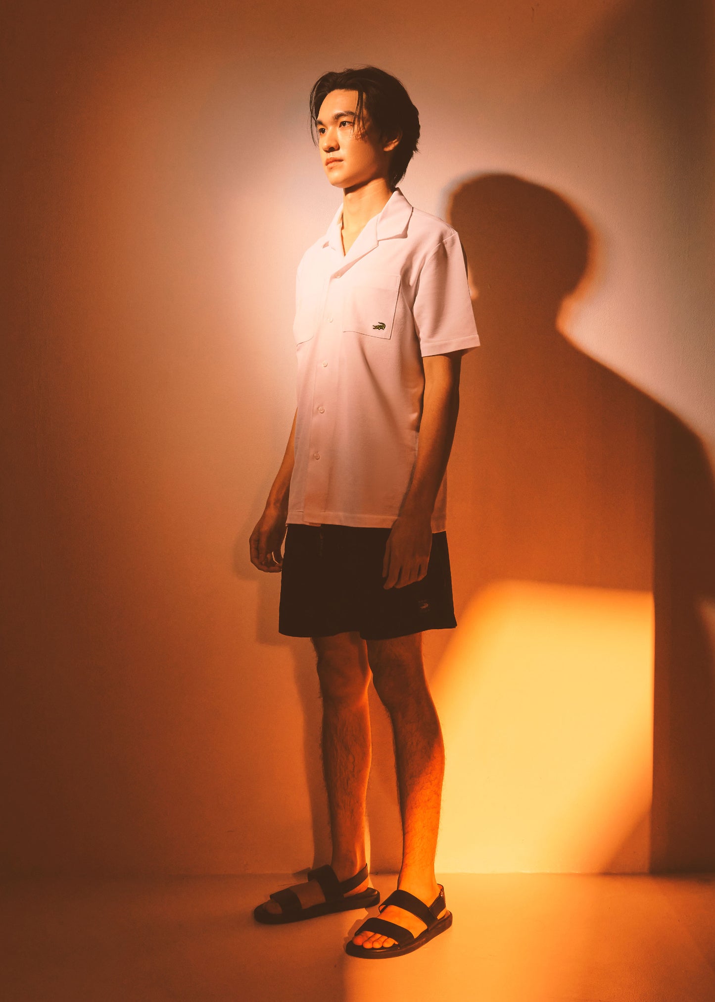 WHITE CUSTOM FIT CUBAN COLLAR SHIRT WITH CHEST POCKET