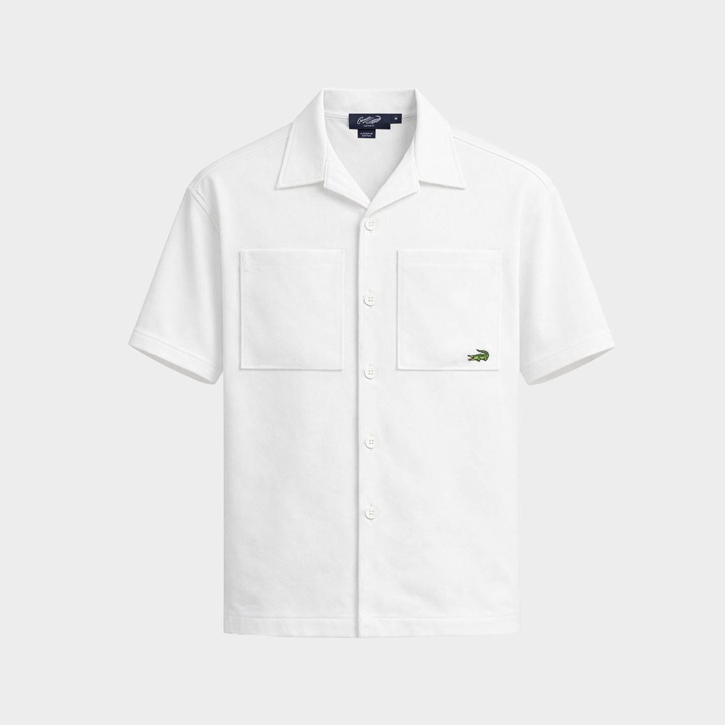 WHITE CUSTOM FIT CUBAN COLLAR SHIRT WITH CHEST POCKET