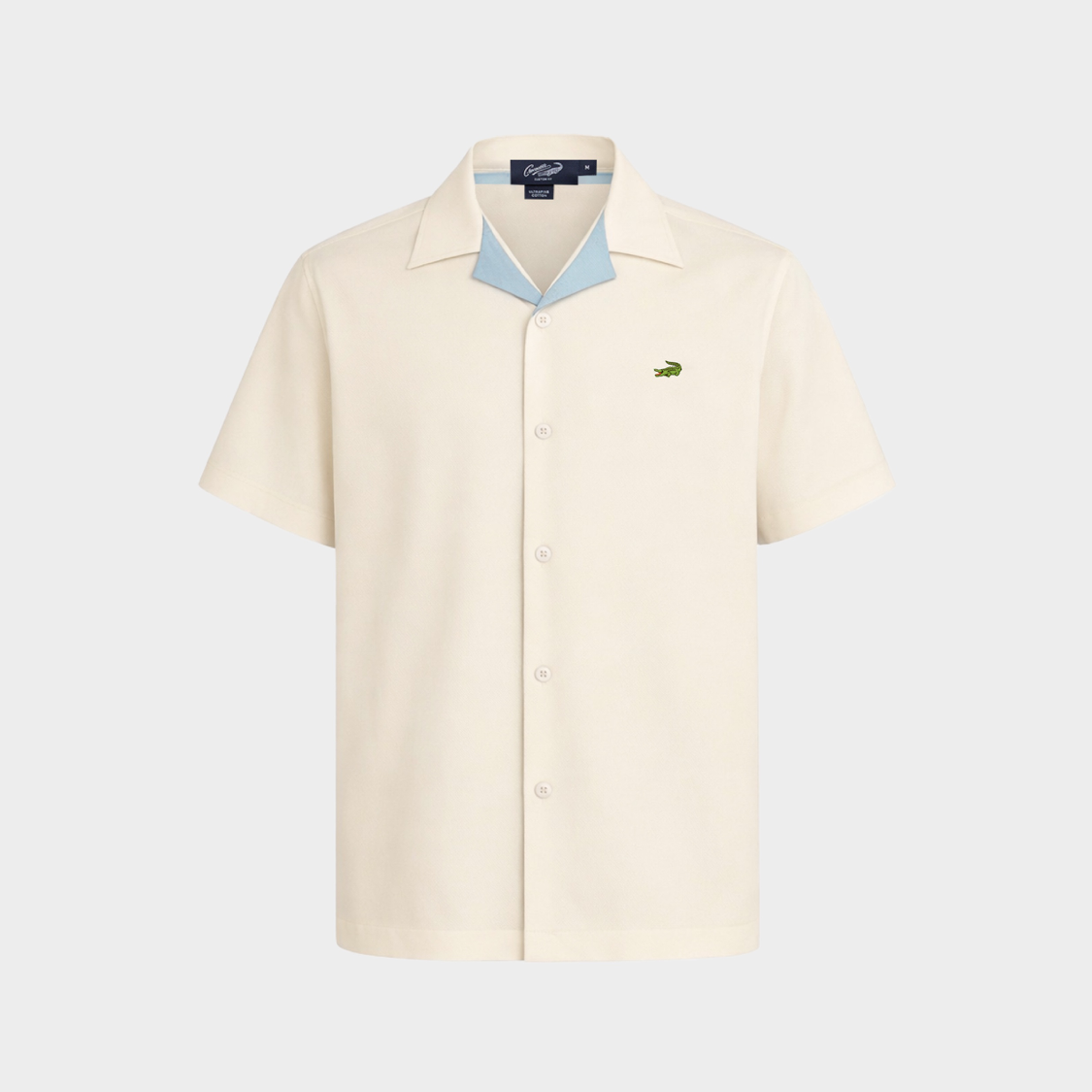 เสื้อคิวบันแขนสั้นสีครีมพร้อมปกสีสตาร์ไลท์บลู