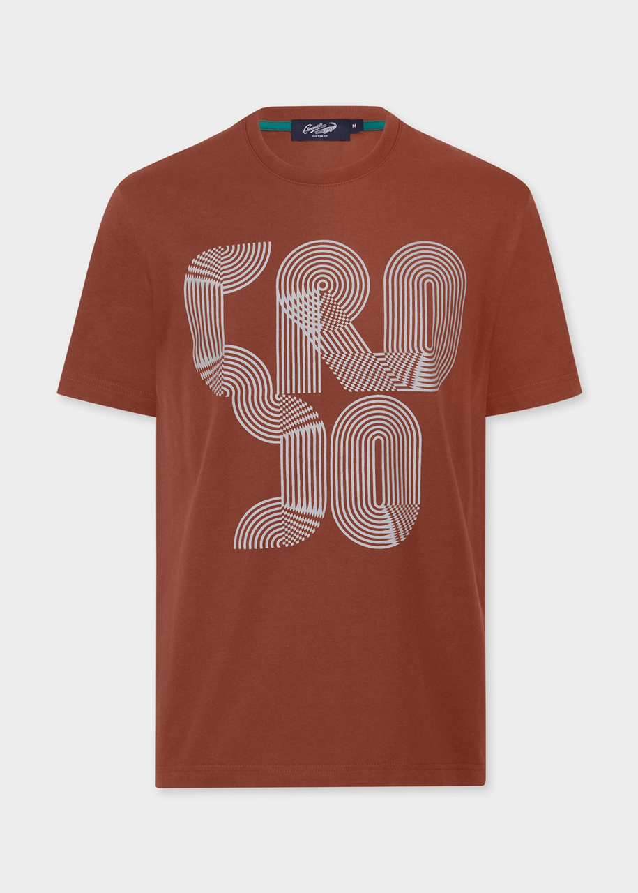 NUTSHELL BROWN CUSTOM FIT CREW NECK T-SHIRT WITH GRAPHIC PRINT