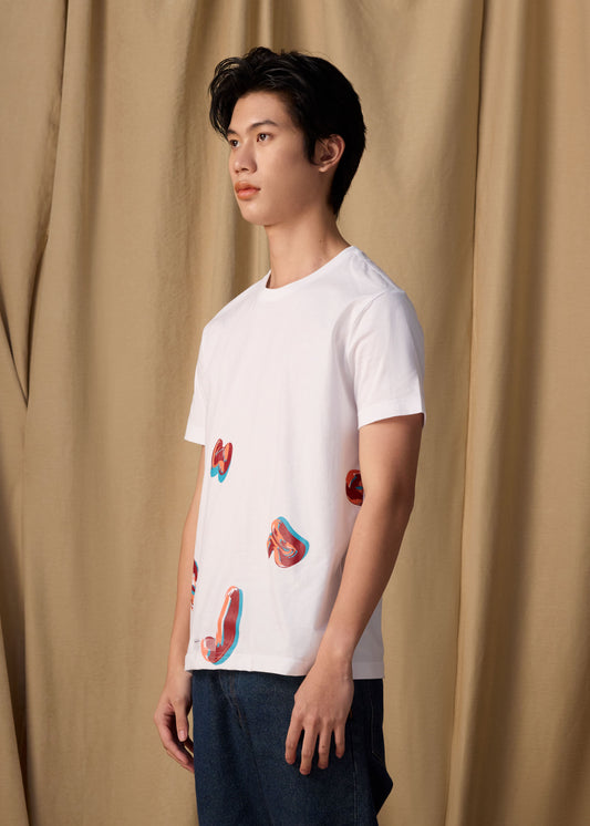 WHITE CUSTOM FIT CREW NECK SHORT SLEEVE T-SHIRT WITH GRAPHIC PRINT