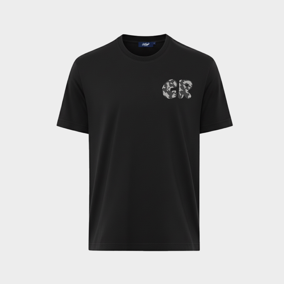 BLACK CUSTOM FIT CREW NECK SHORT SLEEVE T-SHIRT WITH GRAPHIC PRINT