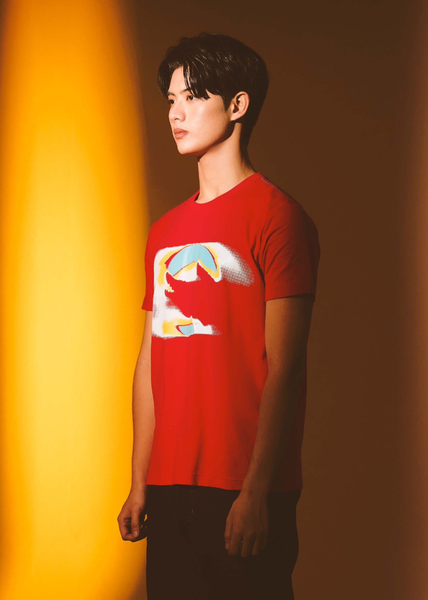 LAVA RED CUSTOM FIT CREW NECK SHORT SLEEVE T-SHIRT WITH GRAPHIC PRINT