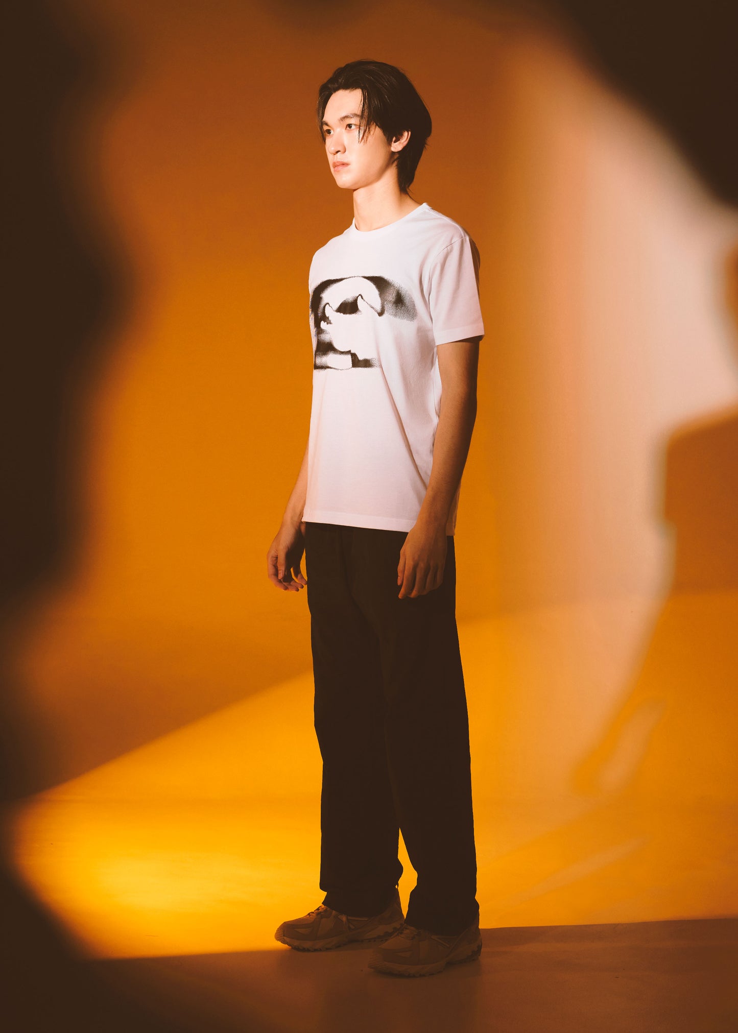 WHITE CUSTOM FIT CREW NECK SHORT SLEEVE T-SHIRT WITH  GRAPHIC PRINT