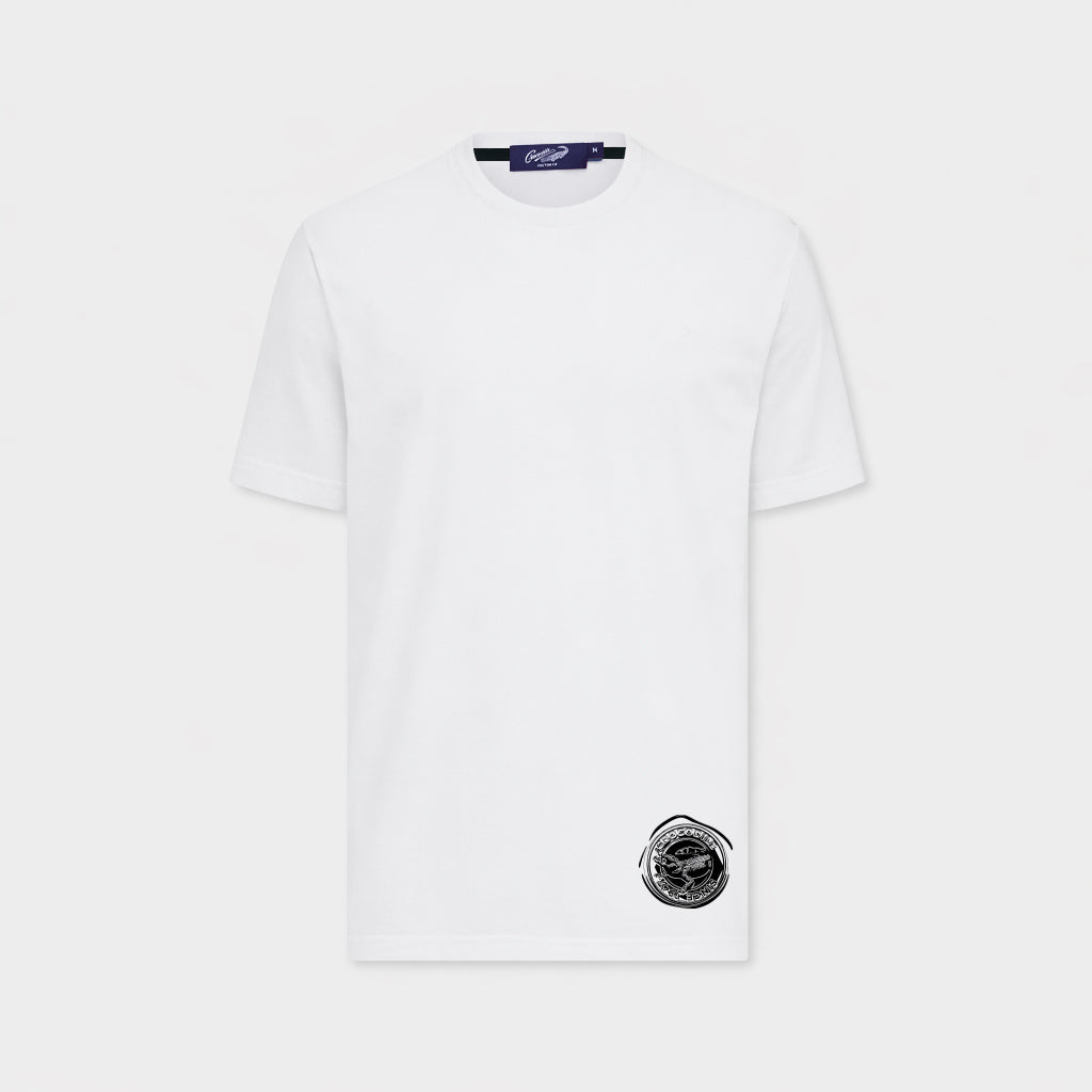 WHITE CUSTOM FIT CREW NECK SHORT SLEEVE T-SHIRT WITH  GRAPHIC PRINT
