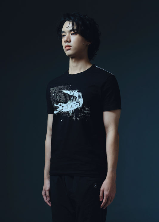 BLACK CUSTOM FIT CREW NECK SHORT SLEEVE T-SHIRT WITH GRAPHIC PRINT