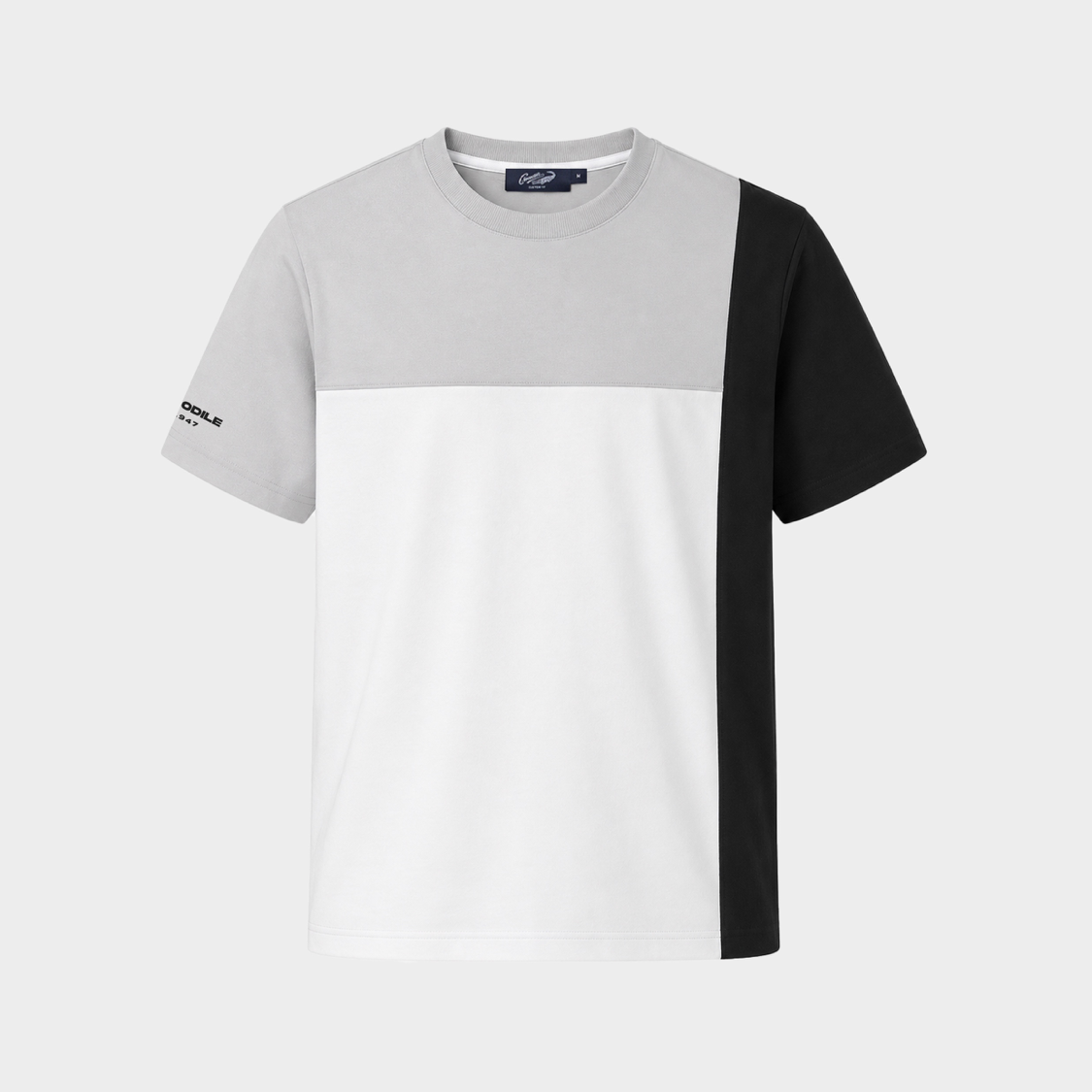 COLOUR BLOCK CUSTOM FIT CREW NECK SHORT SLEEVE T-SHIRT WITH EMBROIDERY
