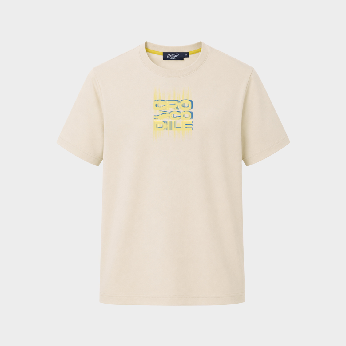 BEIGE CUSTOM FIT CREW NECK SHORT SLEEVE T-SHIRT WITH GRAPHIC PRINT
