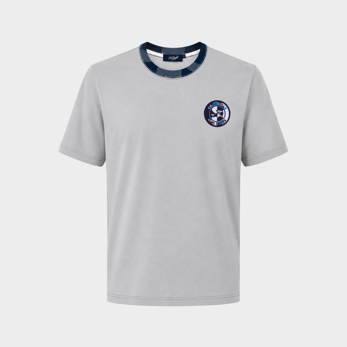 GREY CUSTOM FIT CREW NECK SHORT SLEEVE T-SHIRT WITH EMBROIDERY