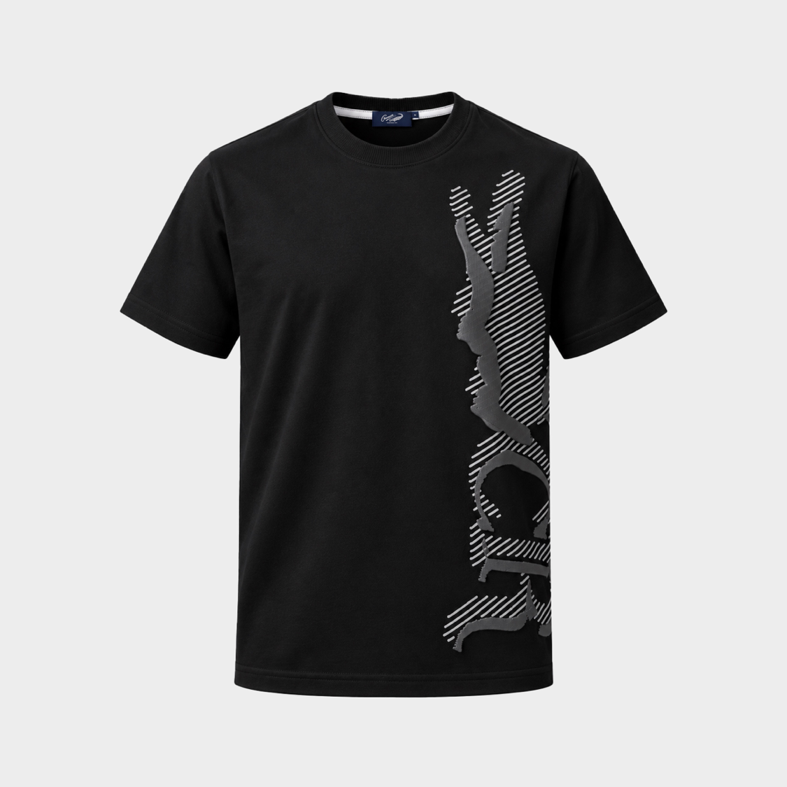 BLACK CUSTOM FIT CREW NECK SHORT SLEEVE T-SHIRT WITH GRAPHIC PRINT