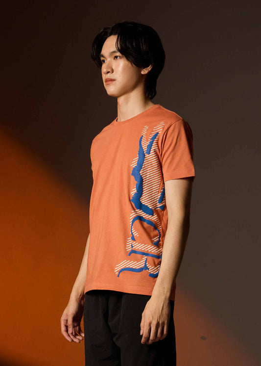BRANDIED MELON CUSTOM FIT CREW NECK SHORT SLEEVE T-SHIRT WITH GRAPHIC PRINT