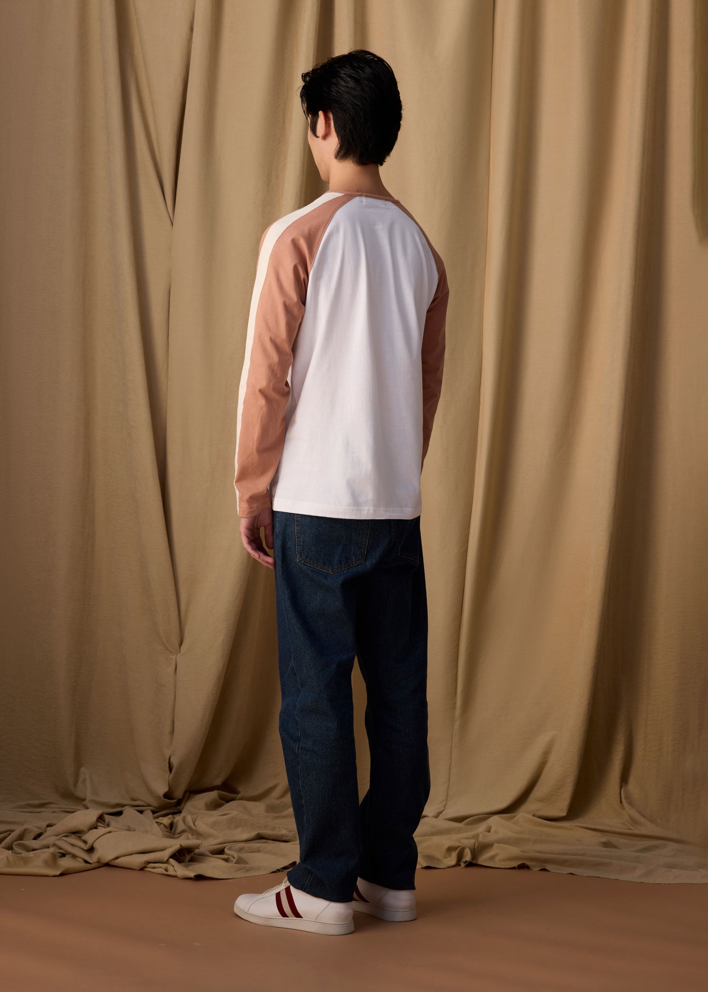 WHITE COLOUR BLOCK CUSTOM FIT HENLEY LONG SLEEVE T-SHIRT