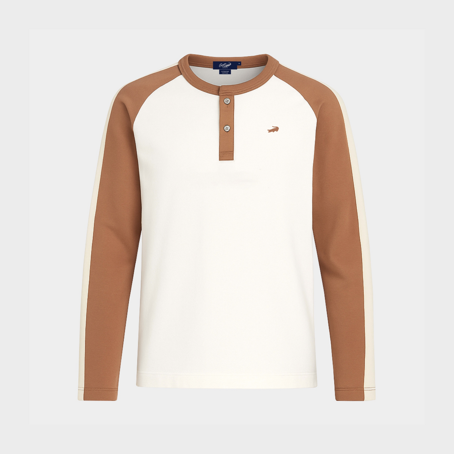 WHITE COLOUR BLOCK CUSTOM FIT HENLEY LONG SLEEVE T-SHIRT