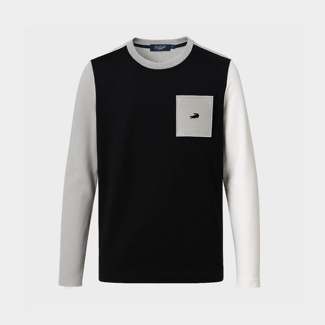 BLACK COLOUR BLOCK CUSTOM FIT CREW NECK LONG SLEEVE T-SHIRT WITH CHEST POCKET