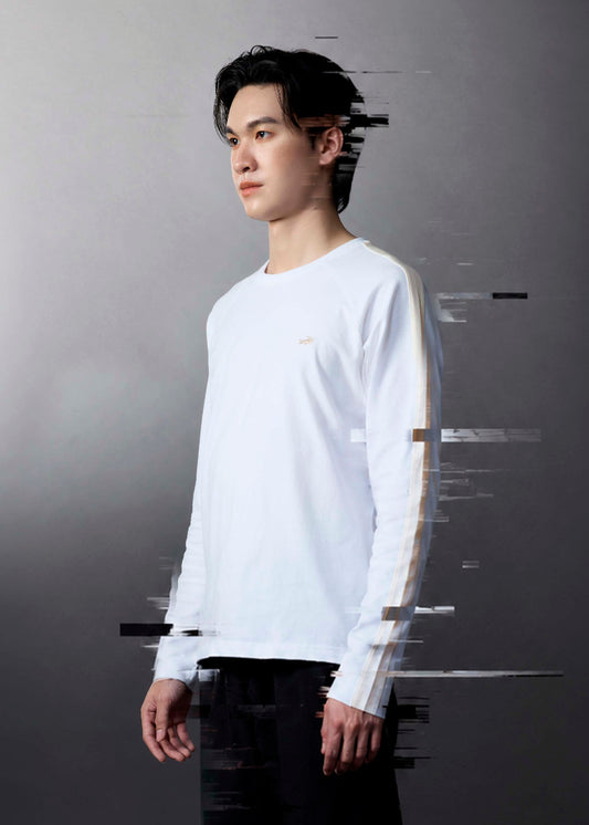 เสื้อยืดคอกลมแขนยาวคัลเลอร์บล็อคทรงคัสตอมฟิต