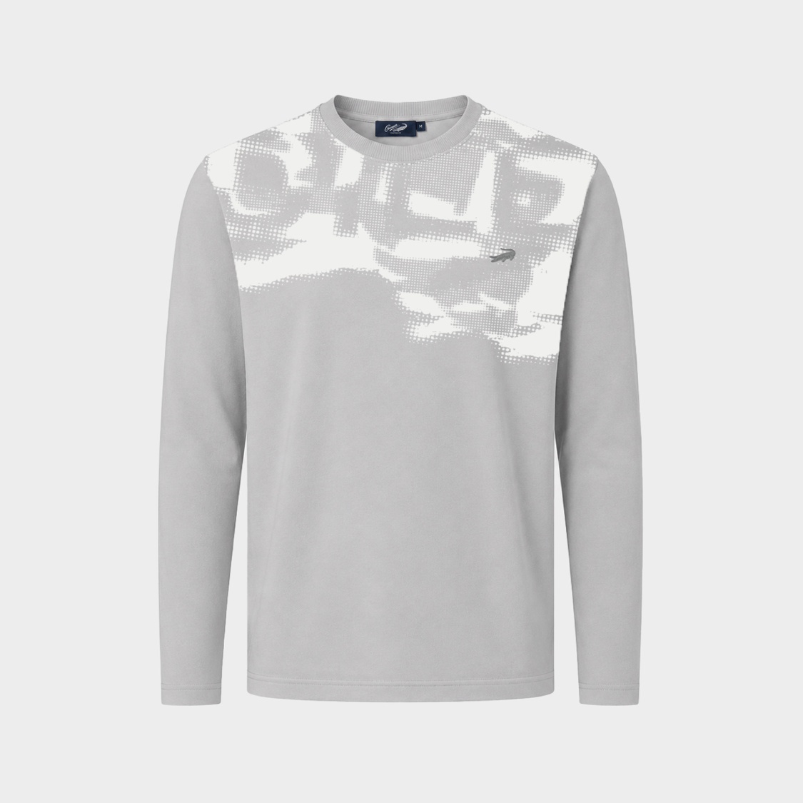 GREY CUSTOM FIT CREW NECK LONG SLEEVE T-SHIRT WITH GRAPHIC PRINT