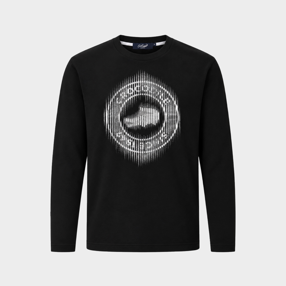 BLACK CUSTOM FIT CREW NECK LONG SLEEVE T-SHIRT WITH GRAPHIC PRINT