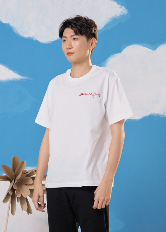 WHITE OVERSIZED FIT CREW NECK SHORT SLEEVE T-SHIRT WITH GRAPHIC PRINT